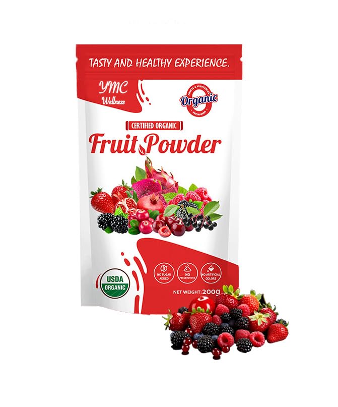 Mélange de smoothie et de jus en poudre de fruits bio Superfood - Antioxydants riches en nutriments. Santé digestive, gestion du poids, stimulation immunitaire, stimulation énergétique, vitalité, végétalien, non OGM, sans gluten, végétalien.