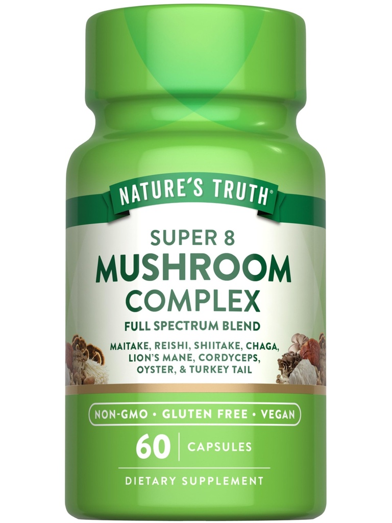 Nature's Truth Mushroom Complex Capsules de 60 comtes Complexe de spectre complet de Super 8 champignons