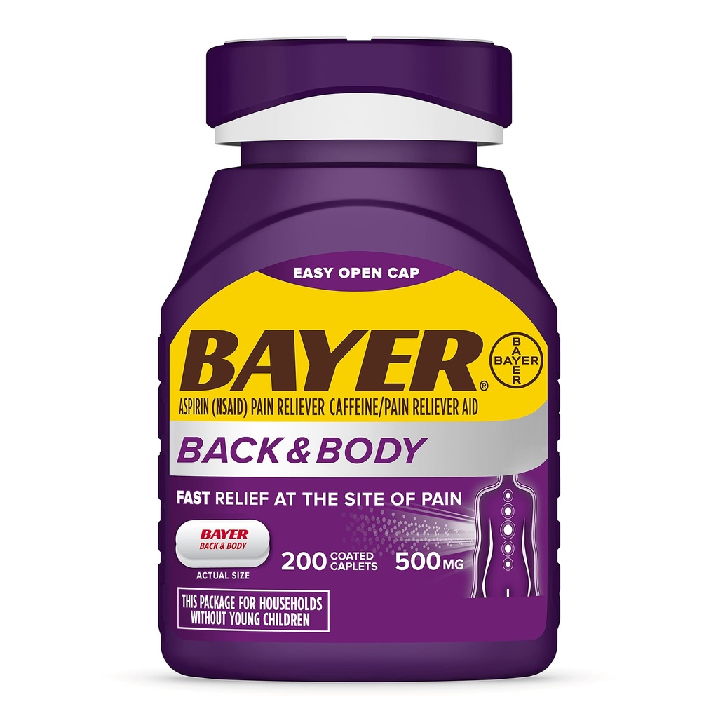 Bayer Extra Forza 500mg Aspirin Plus Caffeina per un potente sollievo dal dolore, 200 Capelli Rivestiti