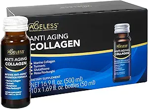 Collage liquido ultra antiinvecchiamento senza età per uomini e donne, collagene marino, curcuma, Glutathione, e Rosa Roxburghii, vitamine multi, Skincare, Hydrating & Revitalizing Formula - 50 ml (10 Conte)