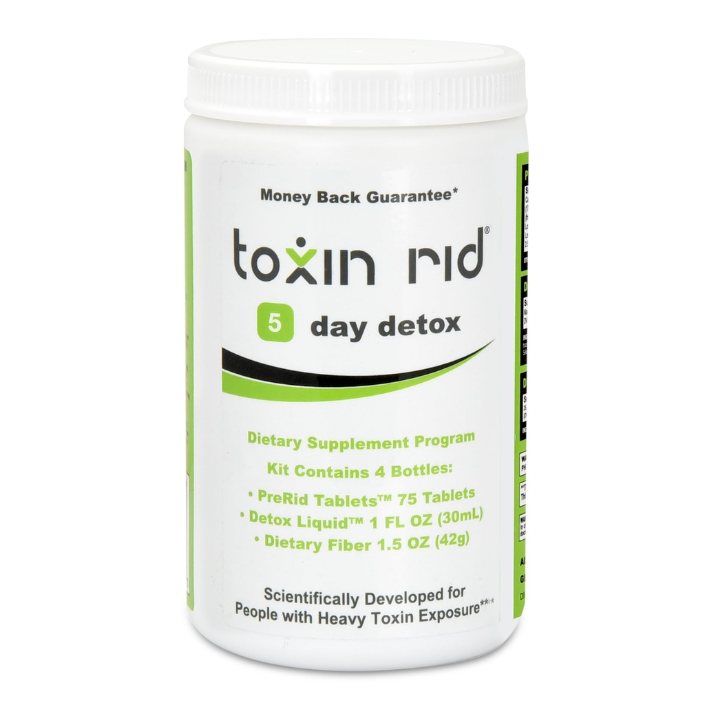 Toxin Rid 5 Day Detox Kit | Permanent Complete Natural Whole Body Cleanse for Women & Men | 75 Vegan Tablets with Liquid Formula & Dietary Fiber | Made in USA