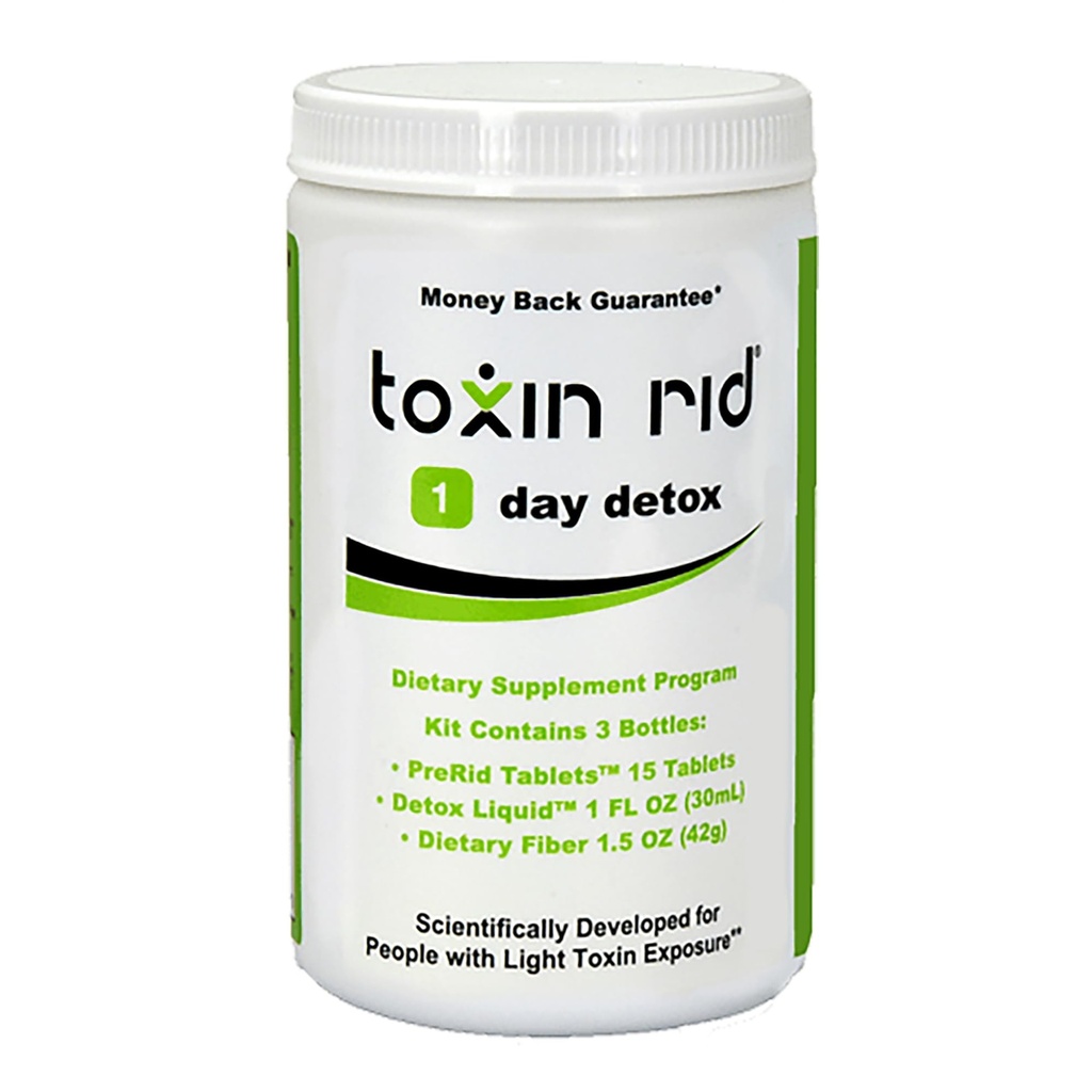 Toxin Rid 1 Day Detox Kit | Complete Natural Whole Body Cleanse for Women & Men | 15 Vegan Tablets with Liquid Formula & Dietary Fiber | Made in USA