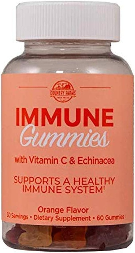 Country Farms Immune Gummis mit Vitamin C & Echinacea, unterstützt gesundes Immunsystem, reich an Antioxidantien, Delicious Orange Flavor, 60 Count, 30 Servietten