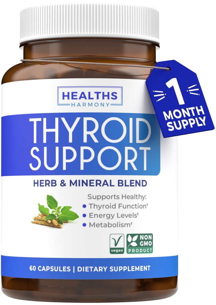 Support thyroïde avec Iodine (non-OGM) Améliorez votre énergie et votre humeur - Booster de métabolisme supplément de santé thyroïde pour les femmes et pour les hommes - Ashwagandha, Zinc, complexe B12 - 60 capsules
