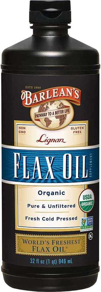 Lignan organico di Barlean Omega 3 Flaxseed olio liquido supplemento per gli uomini e le donne, Cold Press Flax Seeds, 7230mg ALA Fatty Acid, Vegan e Gluten Free, 32 oz
