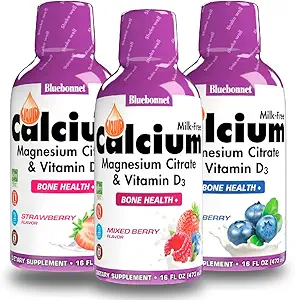 Citrato di Magnesio di Citrato di Calcio Liquido di Nutrizione di Bluebonnet, Vitamina D3 - Bundle di Mirtillo, Fragola e Mix Aroma di Bacca, 3 Bottiglia di 16 Fl Oz Ogni (48 Fl Oz Totale)