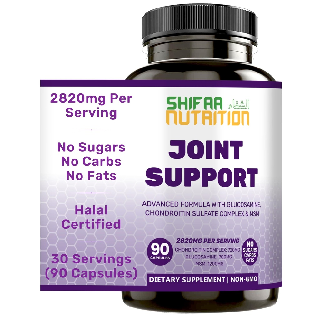 SHIFAA NUTRITION Halal Joint Support Supplement w/Glucosamine Chondroitin MSM | 2820mg 30 Servings | Non-GMO
