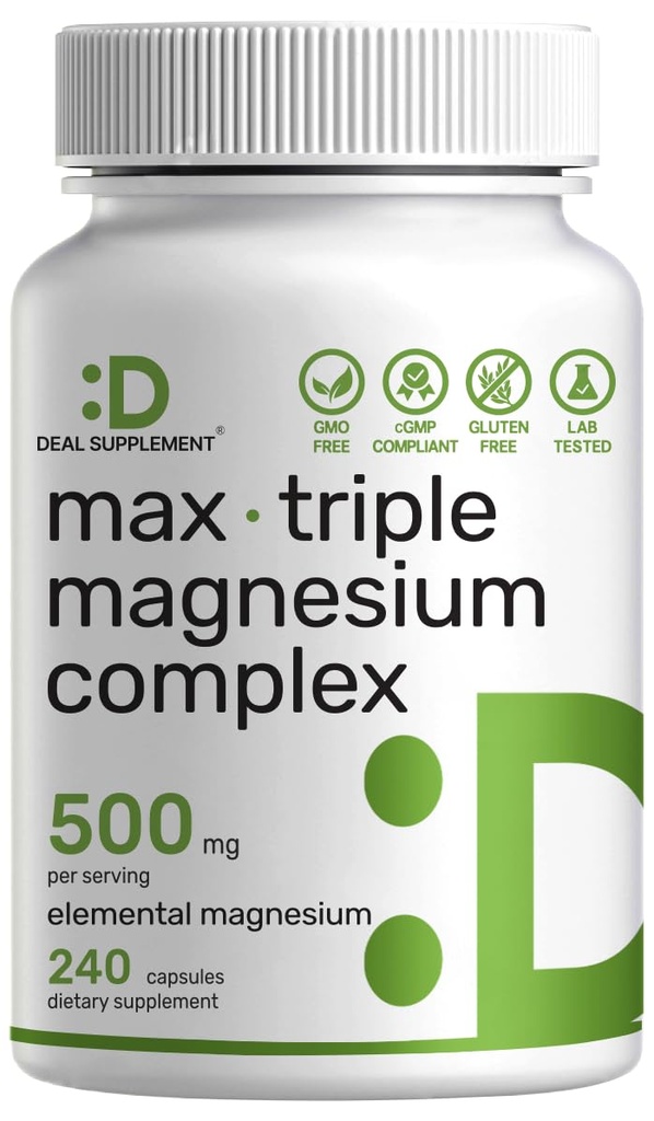 Magnesium Complex 1,000mg, 240 Capsules – Triple Magnesium Complex with Magnesium Glycinate, Citrate, Oxide – Mineral Supplements with Max Strength Elemental Forms + 100% Chelated & Purified