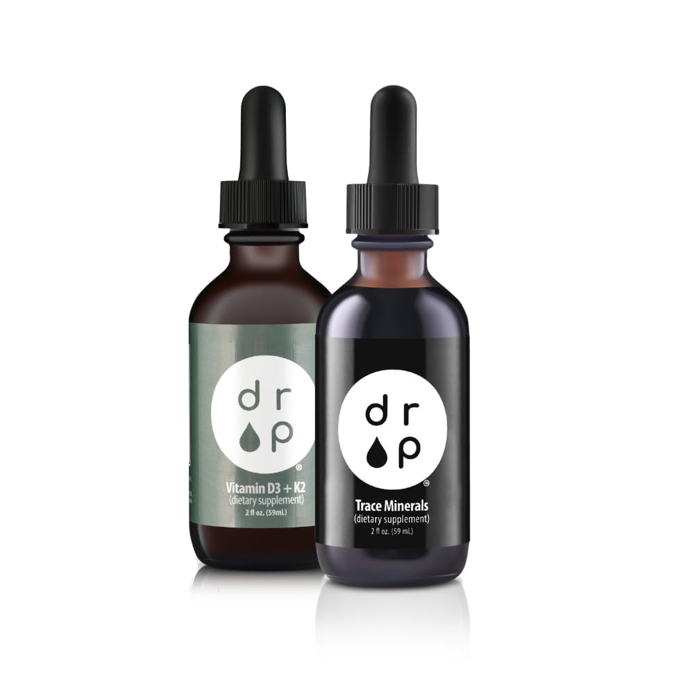 Drop Supplements Organic Trace Minerals Electrolyte Drops and Vitamin D3+K2 Drops Bundle