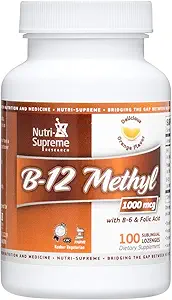 Kosher B12 Lozenge (metil) W/ B6- Acido Folico e Biotin 100 Lozenges