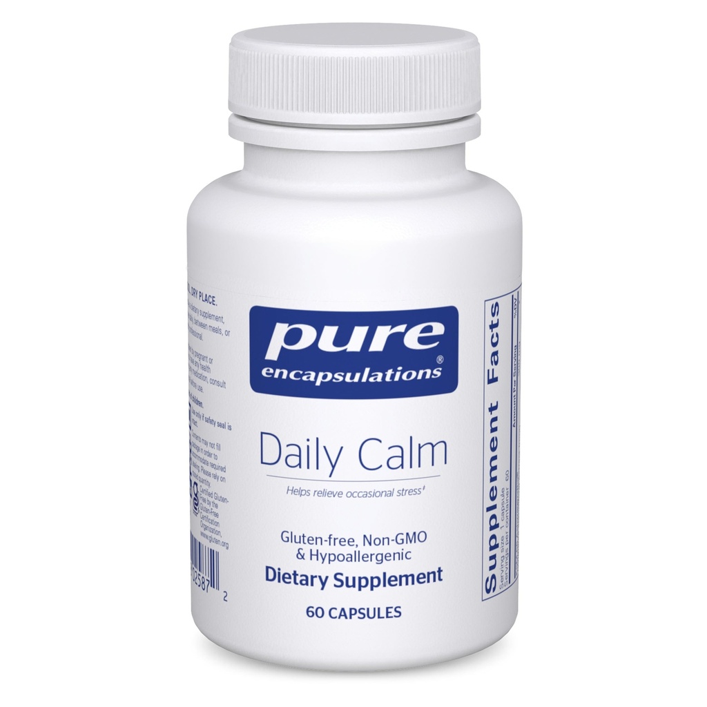 Pure Encapsulations Daily Calm - Vegan Stress & Sleep Support Supplément - Contient Ashwagandha, Safran, GABA & L-Theanine - Non-OGM, sans soja et sans gluten - 60 Capsules