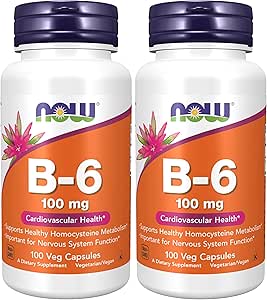 JETZT Ergänzungen, Vitamin B-6 (Pyridoxin HCl) 100 mg, Herz-Kreislauf-Gesundheit*, 100 Veg Kapseln (Pack von 2)