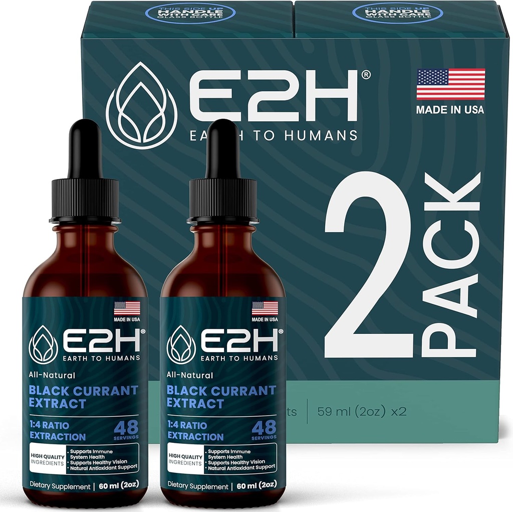 E2H Extrait de Currant Noir Naturel, Graine de Currant Noir pressée à froid - Système immunitaire santé - Absorbant rapidement liquide (2 bouteilles)