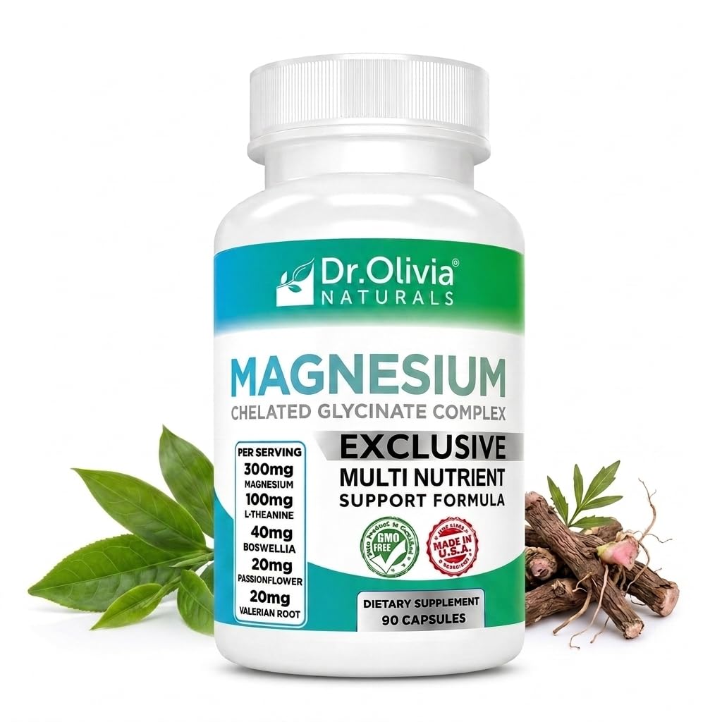 Magnesium Glycinate Complex - L-Theanine, Passionflower & Valerian Root for Sleep Support Supplement, Nerve & Muscle Health, High Absorption - 90 Vegetarian Capsules