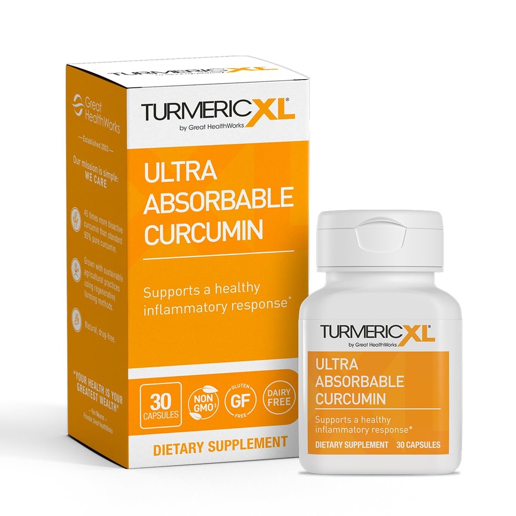 OmegaXL TurmericXL Natural Joint Support Supplement 250mg Turmeric Extract Delivers 45x More Curcumin - High Absorption, Gluten-Free – 30 Veggie Capsules