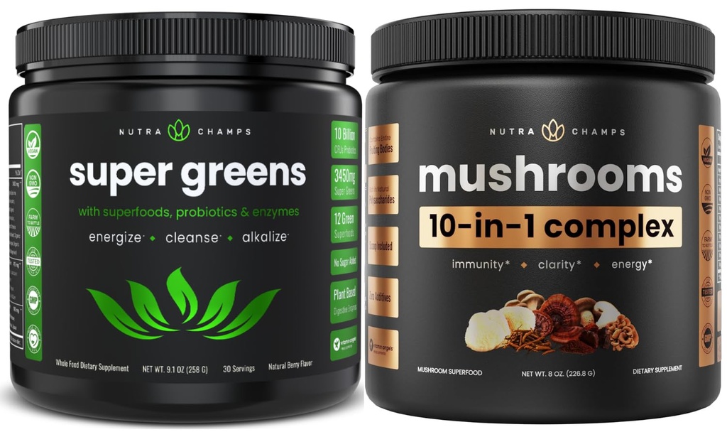 NutraChamps Super Greens & Super Pilze: Ultimate Brain, Gut &amp; Body Boost