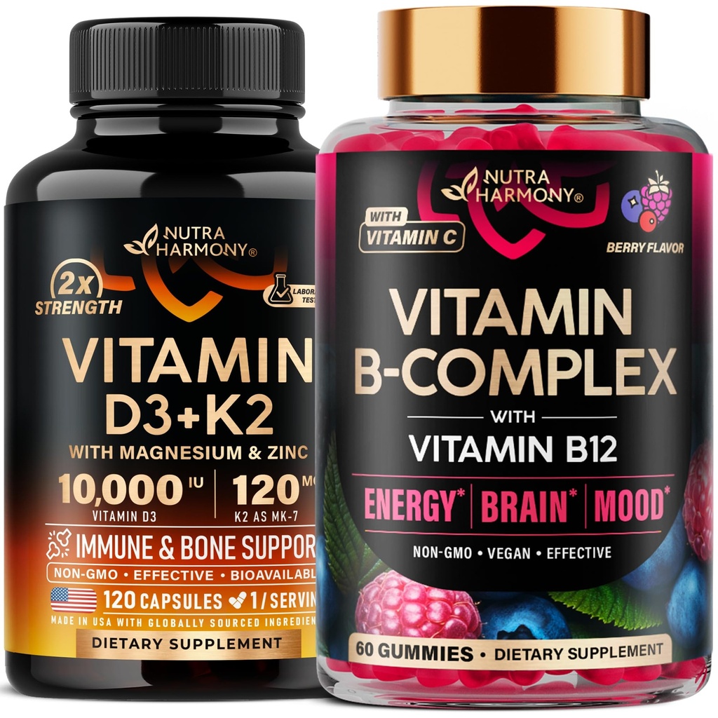NUTRAHARMONY Vitamin D3 K2 Capsules & Vitamin B-Complex Gummies