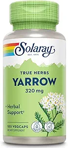 SOLARAY True Herbs Yarrow 320mg, Aerial entier - Yarrow Herbal Suppléments pour le bien-être - Non-OGM, Vegan, Sans gluten, Lab Vérifié, Garantie de remboursement de 60 jours - 100 portions, 100 VegCaps