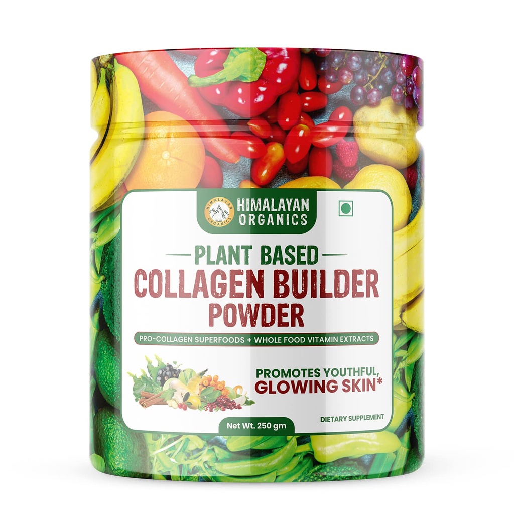 Himalayan Organics Plant Based Collagen Builder Powder with Vitamin C & Biotin | Promote Youthful Glowing Skin, Hair & Nails | Repair Spots and Wrinkles - 250Gm