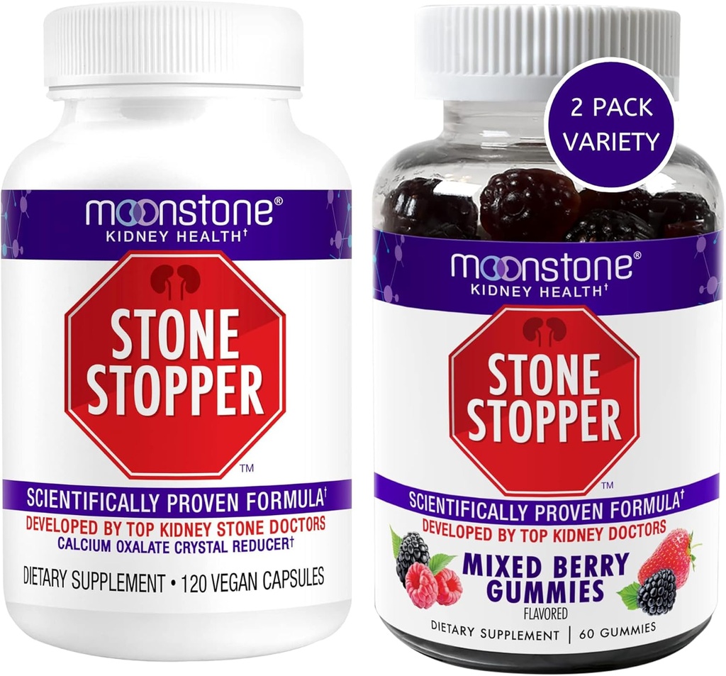 Moonstone Rein Stone Stopper Capsules & Gummies, Outperforms Chanca Piedra Stone Breaker & Rein Support Suppléments, développé par les urologues pour prévenir les pierres de rein, Berry mixte (Variety 2 Pack)