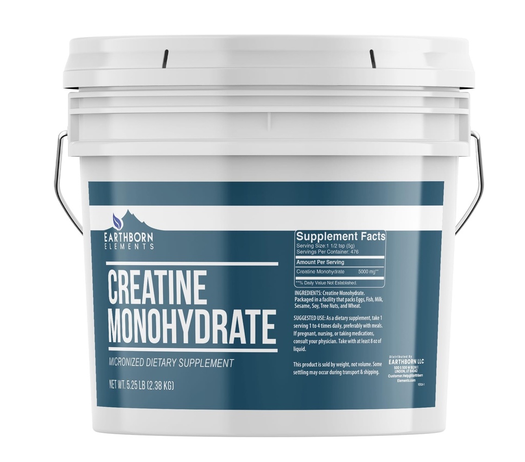 Earthborn Elements Creatine Monohydrat Pulver 1 Gallonen Eimer, Micronized & Unflavored, Nahrungsergänzung, keine Zusatzstoffe (84 Unze)