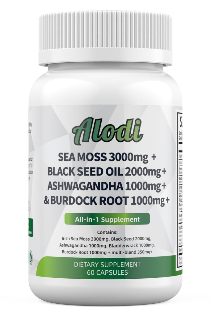 Super Sea Moss Blend - Advanced Formula with Ashwagandha KSM 66, Black Seed Oil, Burdock Root, Bladderwrack, Turmeric, ACV, Ayurveda - Lab Tested, Maximum Potency for Men and Women