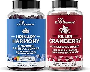 Urinary Tract Supplement Duo, Killer Cranberry Capsules & Urinary Harmony Gummies - UT Defense Blends, D-mannose & Hibiscus + Cranberry, Pine Bark, Propolis & Vitamin D, Klinische Stärke Zutaten