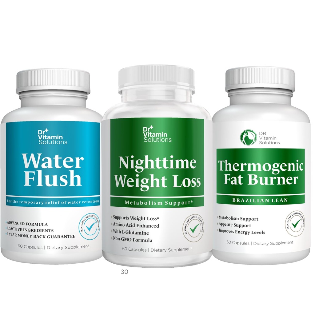 DR VITAMIN SOLUTIONS Brûleur de graisse nocturne, perte de poids thermogénique et pilules d'eau diurétique - Métabolisme et pilules de rétention d'eau pour femmes et hommes 180 capsules