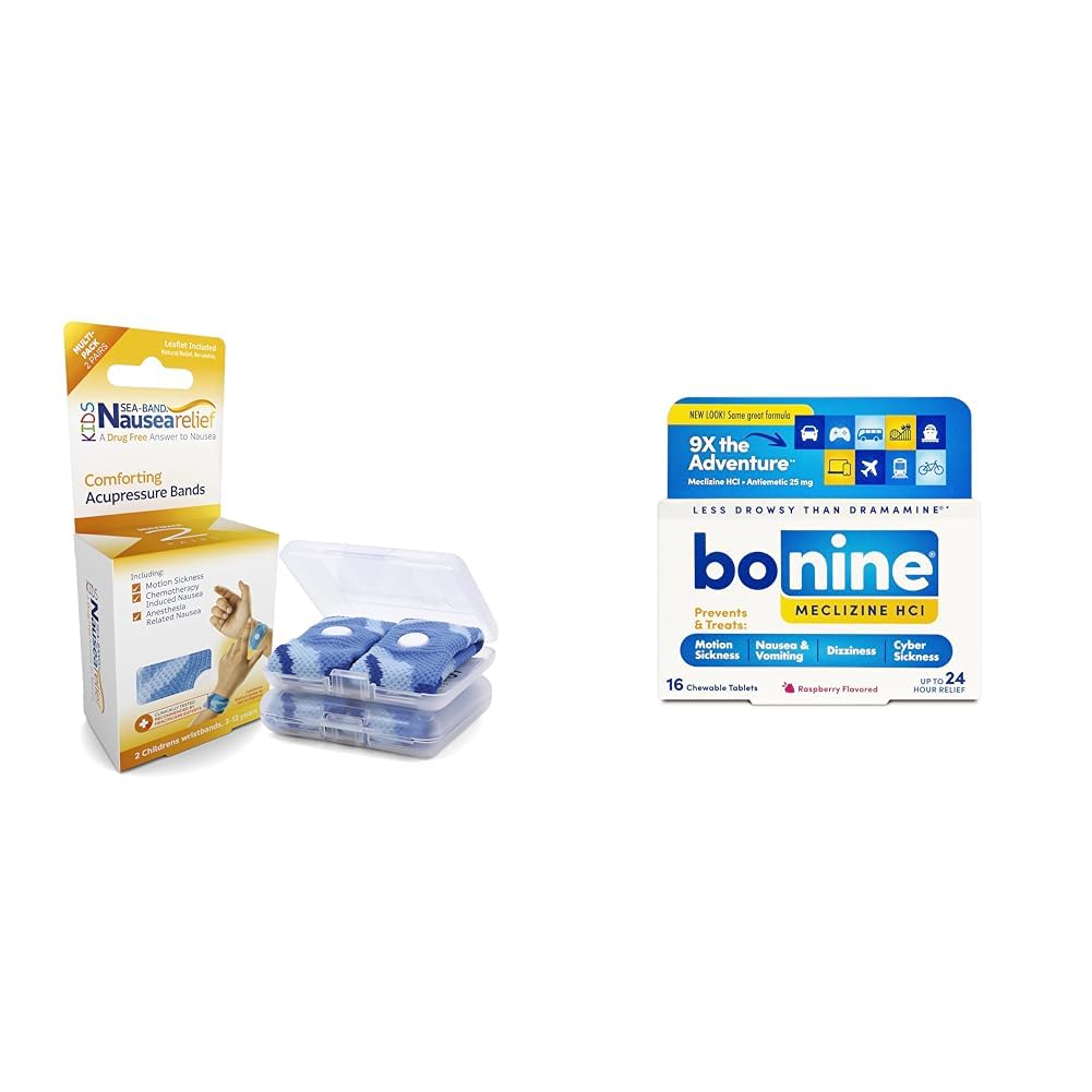 Sea-Band Anti-Nausea Wristbands Child Size 2 Pairs and Bonine Motion Sickness Relief Tablets with Meclizine Hcl 25mg Travel-Sized 16ct