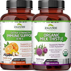 Zazzee USDA Organic Milk Thistle Extract Capsules e Extra Strength 8-in-1 Immune Support Capsule