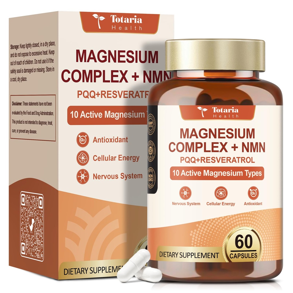 Totaria Magnesium Complex with NMN Supplement, NAD Supplements for Women Sleep & Relax, Boost NAD Levels, Cellular Energy & Anti-Aging, NMN NAD Resveratrol Supplement with PQQ, Non-GMO