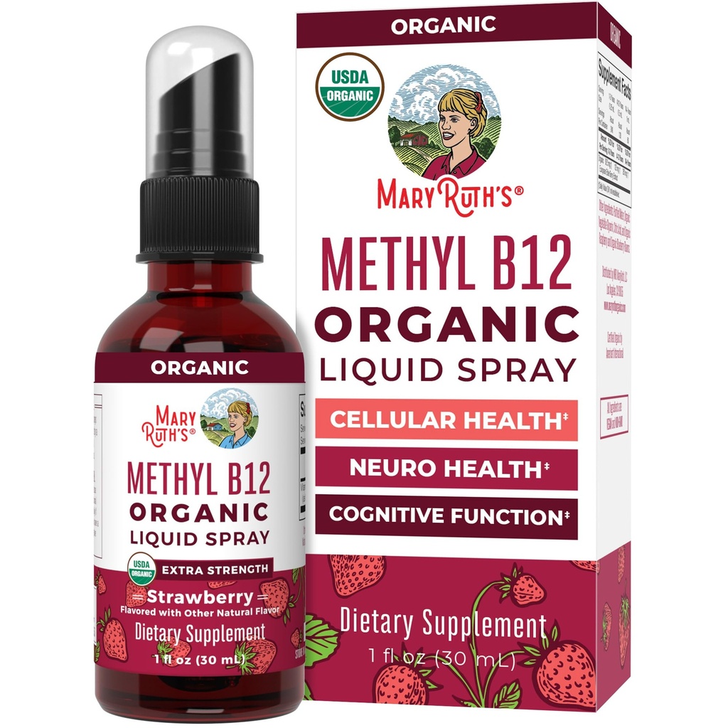 MaryRuth Organics Vitamin B12 Flüssiges Spray | Vegan, Non-GMO, Gluten-Free | USDA Organic Supplement | Energie & Nervous System Unterstützung | B12 Vitamine für Frauen & Männer | 720 mcg | 1 Fl Oz