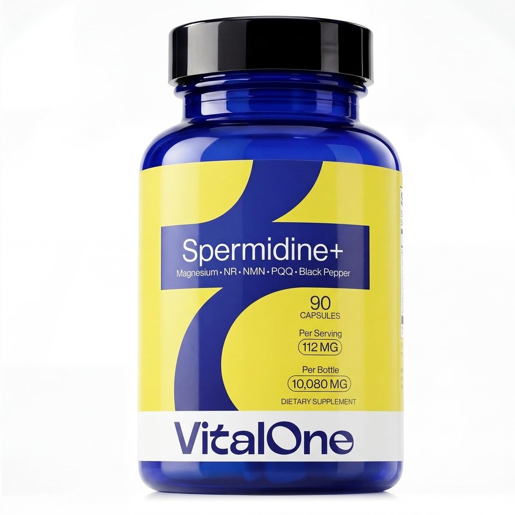 VitalOne Spermidine 12 mg with Proprietary Blend, NR, NMN, PQQ, Magnesium Bisglycinate, Black Pepper - Adult Daily Supplement (90 Capsules, 90 Servings)
