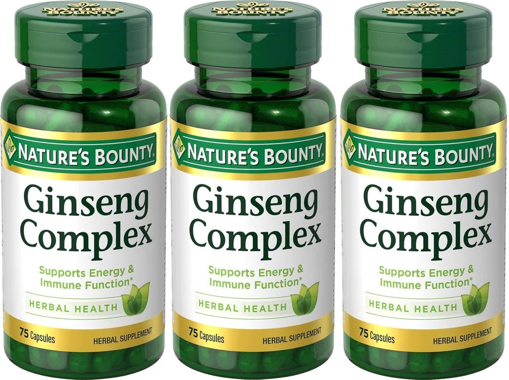Nature's Bounty Ginseng Complex Herbal Health Capsules 75 ea (Pack of 3)