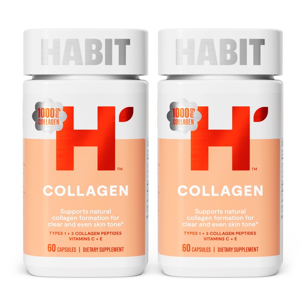 Habit Collagen Supplement 2 Pack (120 Capsules) - New Look, 2000mg Collagen Peptides, Vitamin C & Vitamin E, Skin Health, Antioxidants, Non-GMO, Gluten Free