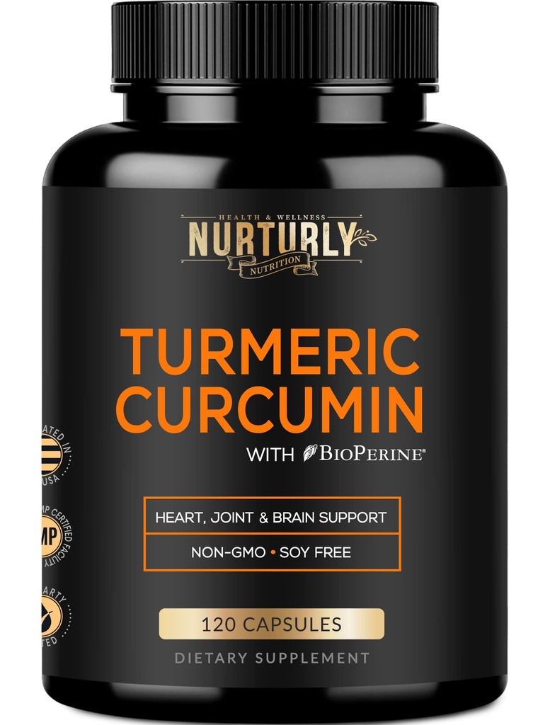 Curcumina erboristica con BioPerine Black Pepper e 95% Curcuminoids - Integratori erboristici ad alto assorbimento 1300mg per la salute di Hearth - Non-GMO, Gluten Free - 120 Capsule