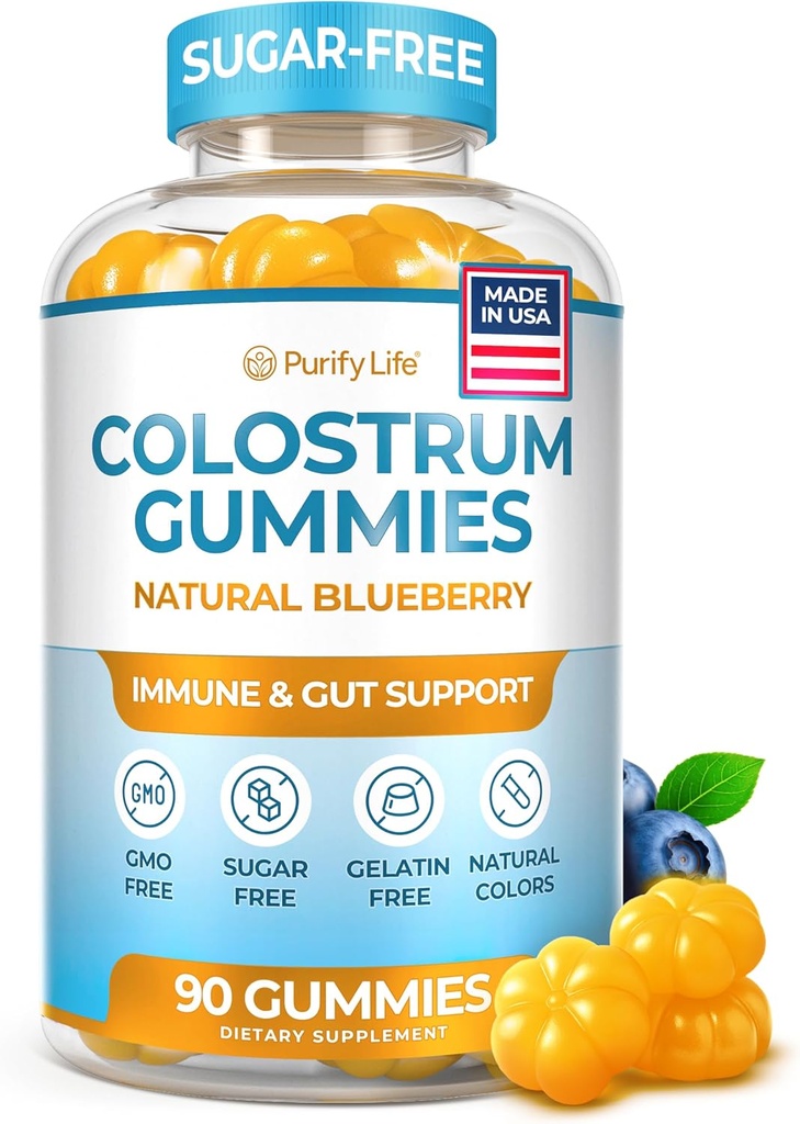 Zuckerfreie Kolostrum-Gummien (1500mg) Bovine Kolostrum für Menschen, Grass-Fed-Ergänzung für Gutgesundheit, Leaky Gut Repair, Immununterstützung, Hautgesundheit - 35% IgG Per Serving