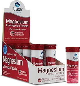 Trace Minerals Magnesium Effervescent - Healthy Heart & Energy Support Supplement - Natürliche Magnesium-Ergänzung für gesunden Schlaf - Glutenfreies Gesundheits-Ergänzung - Raspberry, 8 Tubes (80 Portionen)
