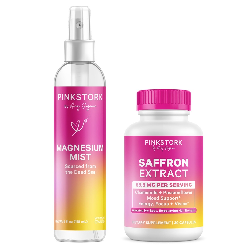 Pink Stork Magnesium Mist & Saffron Wellness Bundle for Women with Calm, Relaxation, Sleep & Emotional Balance