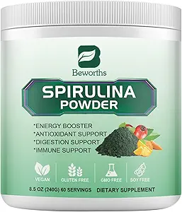 Bio Spirulina Pulver, Super Green Powder Juice & Smoothie Mix mit Spirulina, Chlorella, Weizengras, Verdauungsenzyme & Probiotika für Immununterstützung, Verdauungsgesundheit -Vegan