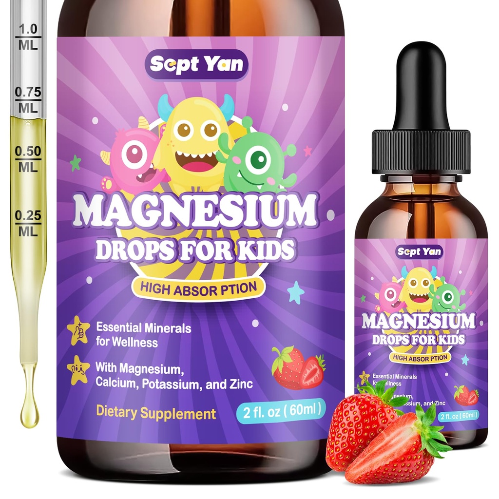 Magnesium Glycinate Liquid for Kids – Liquid Magnesium Glycinate with Zinc, Chamomile, Vitamin B12, B6, D3 – Calm Drops for Sleep, Relaxation, Calm & Focus –Strawberry Flavor, 2 Fl Oz