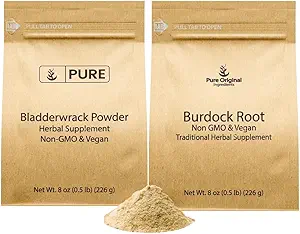 PURE ORIGINAL INGREDIENTI Burdock Root and Bladderwrack Powder Bundle, 8 oz Ogni, Lab-Verified, Integratori di erbe