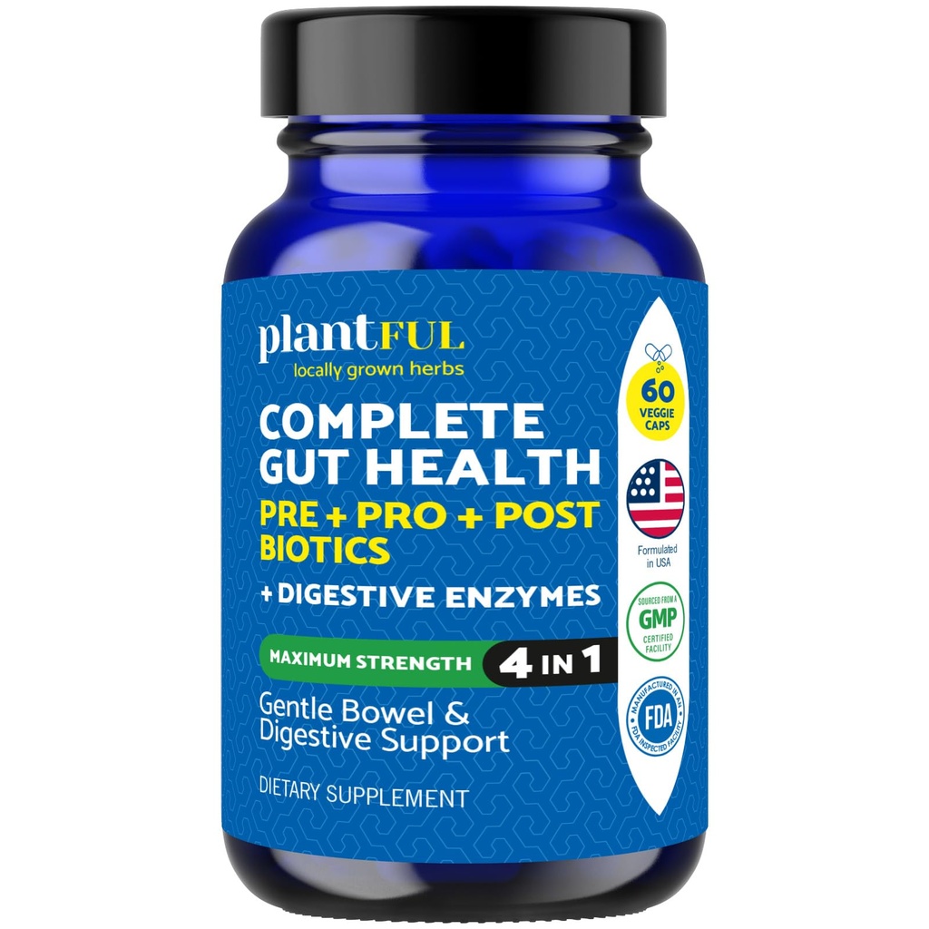 4-in-1 Pre Post Probiotics & Digestive Enzymes - Complete Gut Health & Digestive Support for Women & Men - Prebiotic Probiotic & Postbiotic Gas & Bloating Relief – 60 Non GMO Capsules