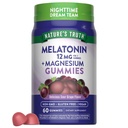 Nature's Truth Melatonin 12mg with Magnesium Gummies | 60 Count | Sour Grape Flavor | Vegan, Non-GMO & Gluten Free Supplement