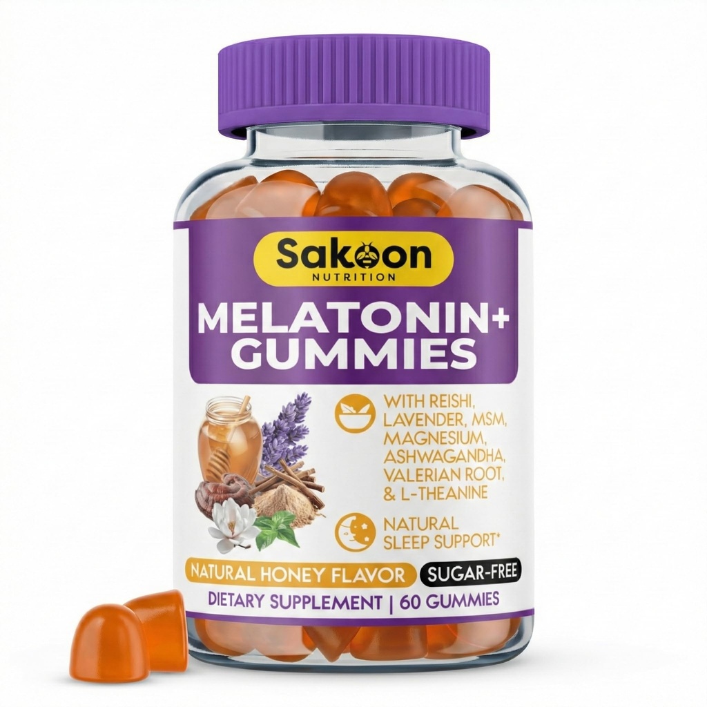Sakoon nutrition Melatonin Gummies for Women & Men | 10mg Melatonin Plus Gummies with Sugar Free Natural Honey Flavor | Reishi, Magnesium & L-Theanine | Vegan Halal Sleep Support | 60 Count