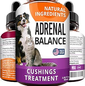 Equilibrio surrenale per cani e gatti - Cushings Trattamento per animali domestici, Supporto surrenale w/ Ashwagandha, Radice di liquirizia, Rhodiola Rosea - 2oz Gocce di erbe