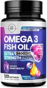 Omega 3 Fischöl-Ergänzungen 2400mg - Dreifache Stärke Omega 3 Fettsäuren, Natürliche Herz-Gesundheit Gehirn & Gelenk-Unterstützung - Fettsäuren mit EPA & DHA - Wild Caught Fish Oil Supplement - 120 Softgels