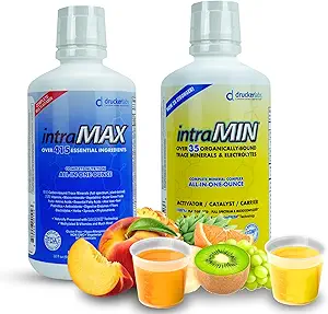 Drucker Labs intraMAX® (Peach Mango) & intraMIN® (Tropical Fruit): All-in-ONE Multivitamin & Mineral Complex (Supporto Immune, Non OGM, Dairy-Free, Gluten-Free, Vegetariano, 32 fl oz Ogni)