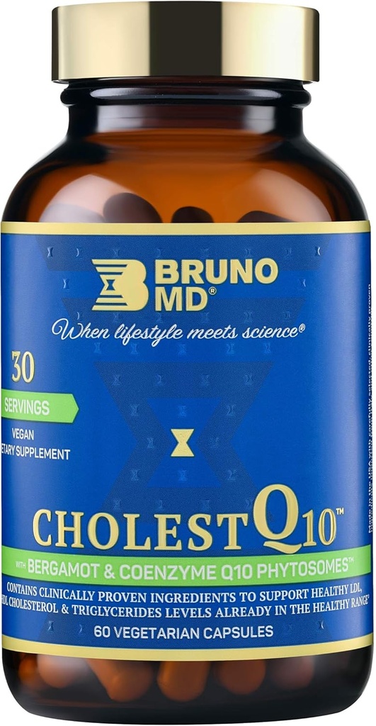 CholestQ10 Supplement, Supports HDL Cholesterol & Triglyceride Levels already within the normal range, with Curcumin, Clinically Proven Ingredients, Natural Cynara Cardunculus, 60 Capsules