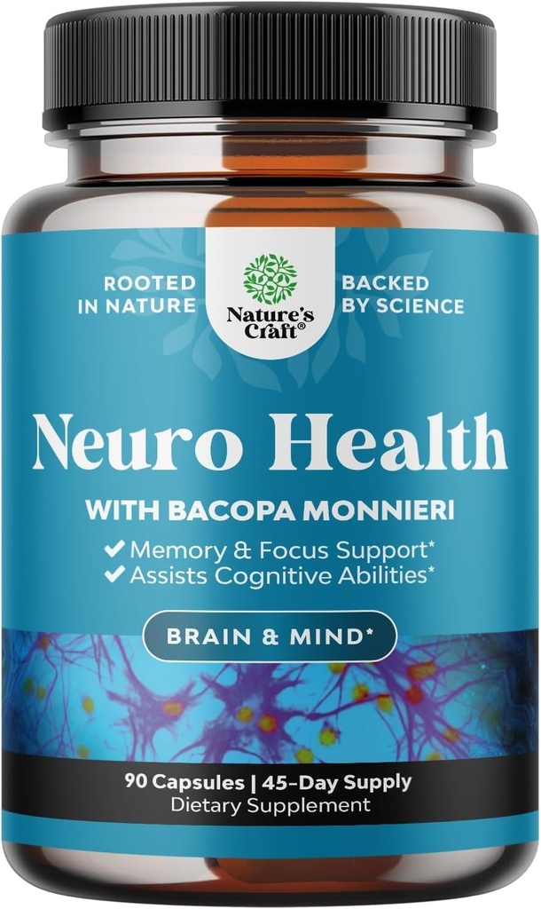 Nootropic Brain Ergänzung für Gedächtnis und Fokus Unterstützung - Vitamine für Mental Support & Clarity mit Bacopa Monnieri, VIT A, B6, Riboflavin, Niacin, Thiamin & Folate - Kognitiver Komplex - 90 Ct